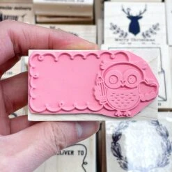 Owl With Apple & Pencil Rubber Stamp -Little Craft Place 123OwlAppleBack