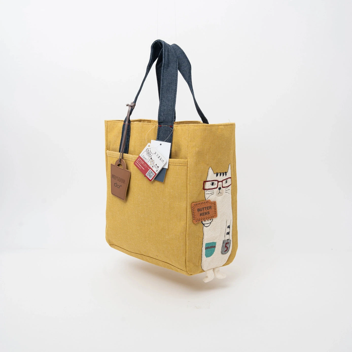 Kusuguru Japan Embroidered Cat Fabric Small Tote Bag - Yellow Kusuguru Japan Embroidered Cat Fabric Small Tote Bag - Yellow -Little Craft Place 45e90e7d508d6a3aaa836db6a70aba4bfe470a73d519fd9f603b9bb68ba6b6cf