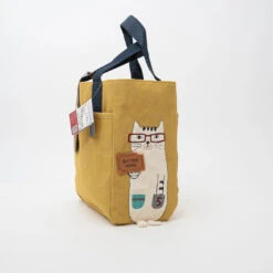 Kusuguru Japan Embroidered Cat Fabric Small Tote Bag - Yellow 5 Kusuguru Japan Embroidered Cat Fabric Small Tote Bag - Yellow -Little Craft Place 631b972692640b6a1729dbb1c7ab724ba74a236257ac096f757dc35146c3654f
