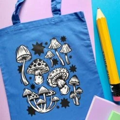 Blue Mushroom Tote Bag 4 Blue Mushroom Tote Bag -Little Craft Place BlueMushroomToteBag3