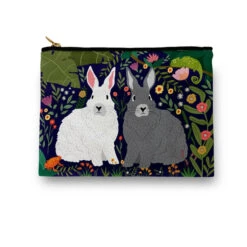 Grey And White Bunny Rabbits Amenity / Cosmetic Bag