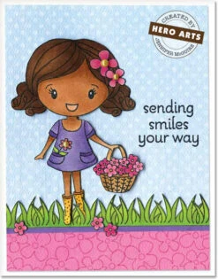 Girl Holding Flowers Stamp -Little Craft Place H5330C
