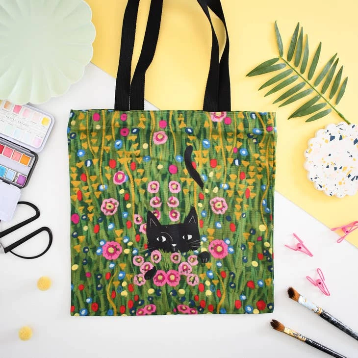 Hiding in A Klimt Garden Cat Artist Tote Bag Hiding In A Klimt Garden Cat Artist Tote Bag -Little Craft Place HidinginAKlimtGardenCatArtistToteBag