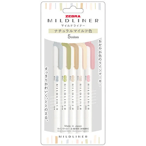 Mildliner Dual Ended Natural Mild 5-color Set Zebra Mildliner Dual Ended Natural Mild 5-color Set -Little Craft Place WKT7 5C NTCMild