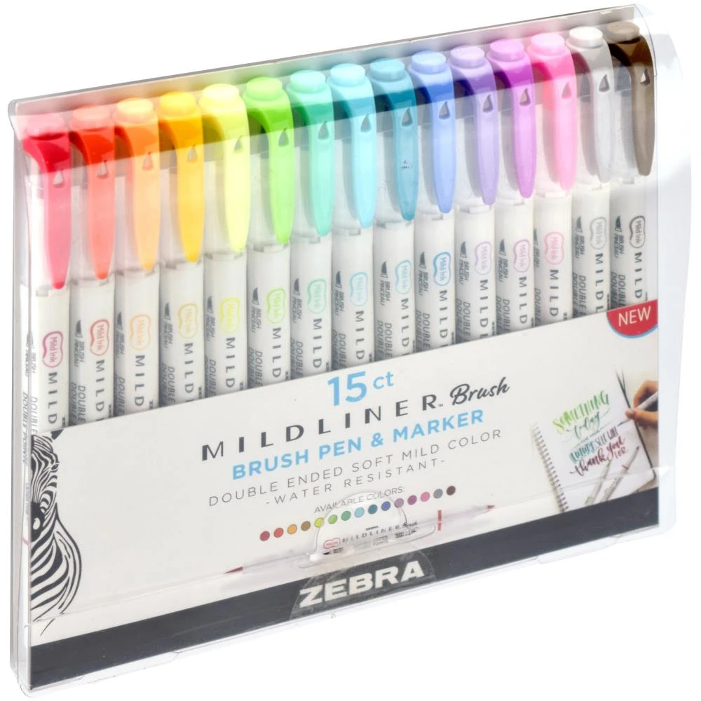 Zebra Mildliner Double Ended Brush Pen & Marker 15/Pkg Zebra Mildliner Double Ended Brush Pen & Marker 15/Pkg -Little Craft Place ZebraMildlinerDoubleEndedBrushPen Marker15Pkg2