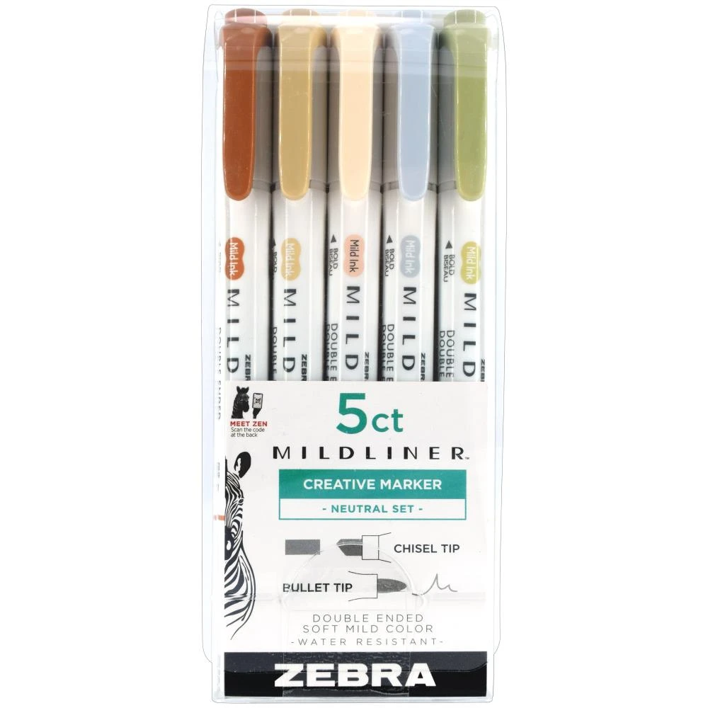 Zebra Mildliner Double Ended Marker Bold & Fine Point 5/Pkg - Neutral Zebra Mildliner Double Ended Marker Bold & Fine Point 5/Pkg - Neutral -Little Craft Place ZebraMildlinerDoubleEndedMarkerBold FinePointNeutral