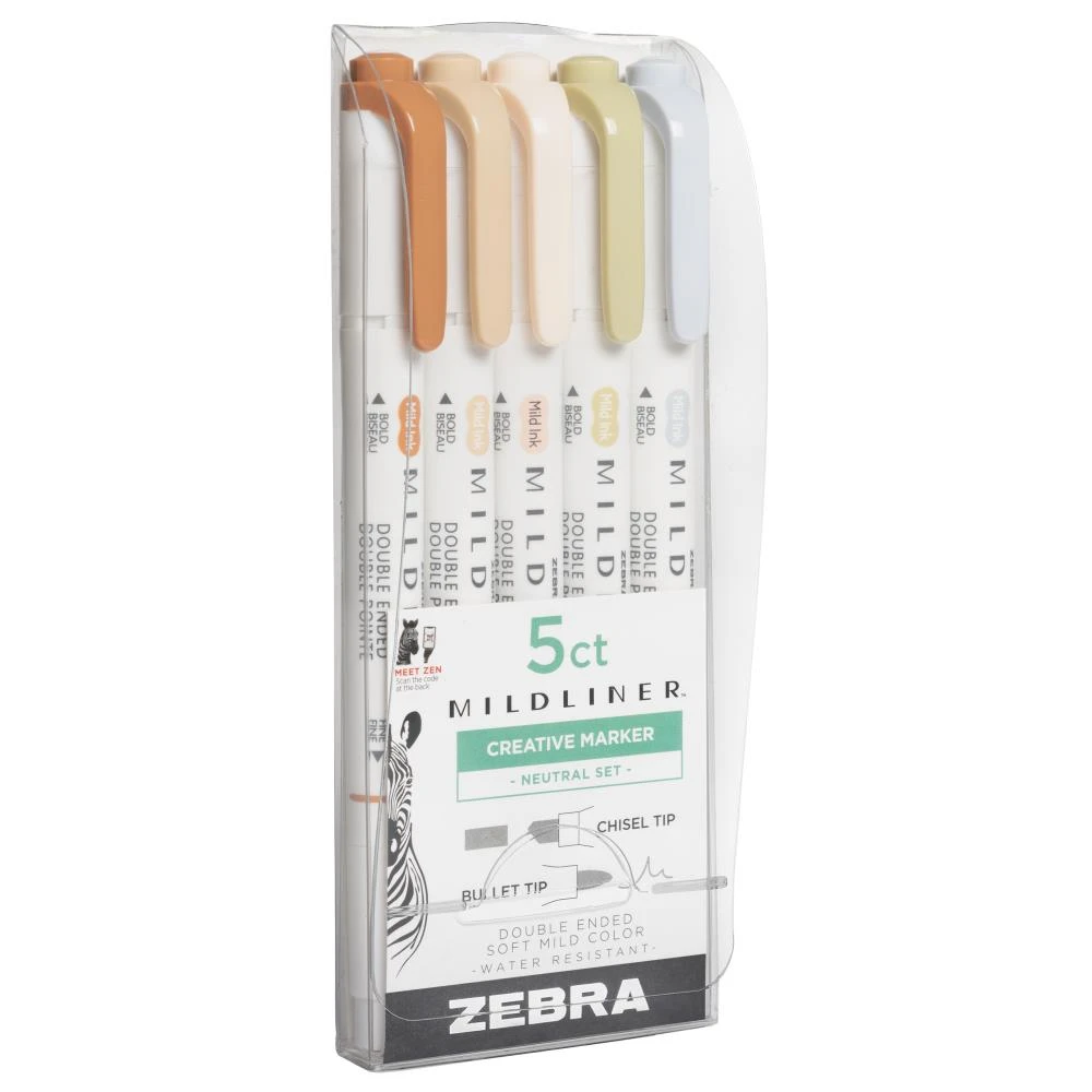 Zebra Mildliner Double Ended Marker Bold & Fine Point 5/Pkg - Neutral Zebra Mildliner Double Ended Marker Bold & Fine Point 5/Pkg - Neutral -Little Craft Place ZebraMildlinerDoubleEndedMarkerBold FinePointNeutral2