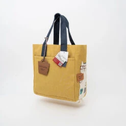 Kusuguru Japan Embroidered Cat Fabric Small Tote Bag - Yellow