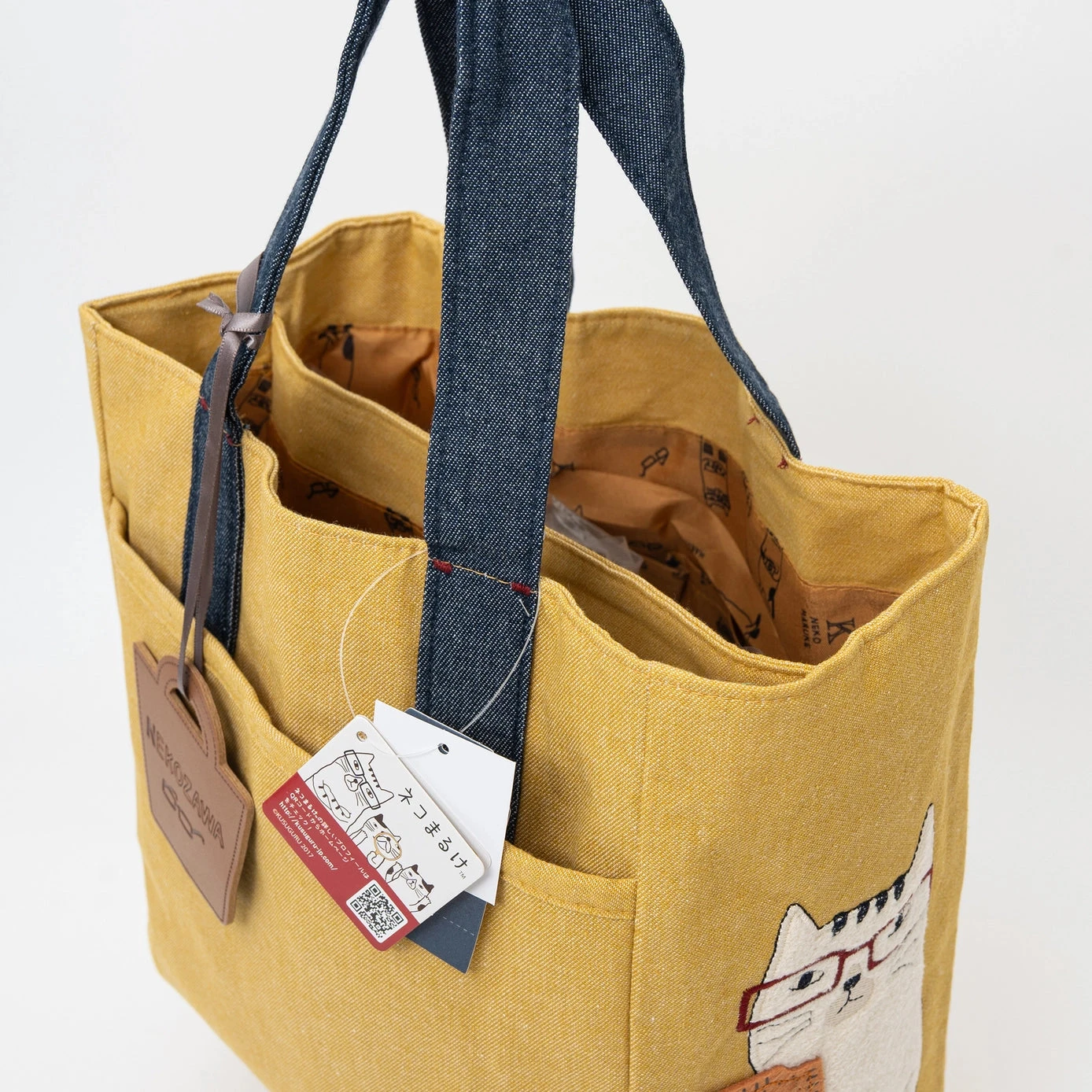 Kusuguru Japan Embroidered Cat Fabric Small Tote Bag - Yellow Kusuguru Japan Embroidered Cat Fabric Small Tote Bag - Yellow -Little Craft Place ee61ac1600a9c5eba3cd8cb5f23fe330528a875c9b13709041cfdbd8d2abea09